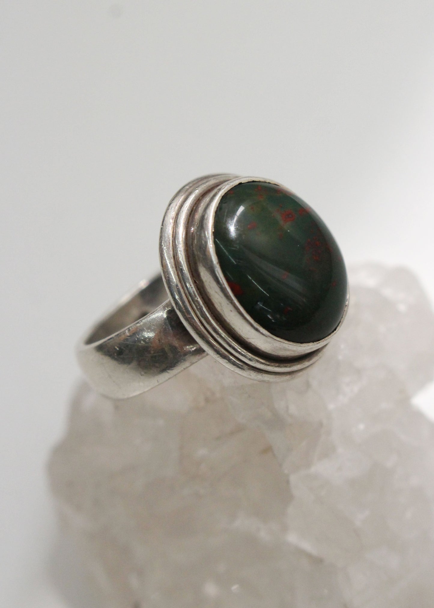 Bloodstone Sterling Silver Ring 7.5