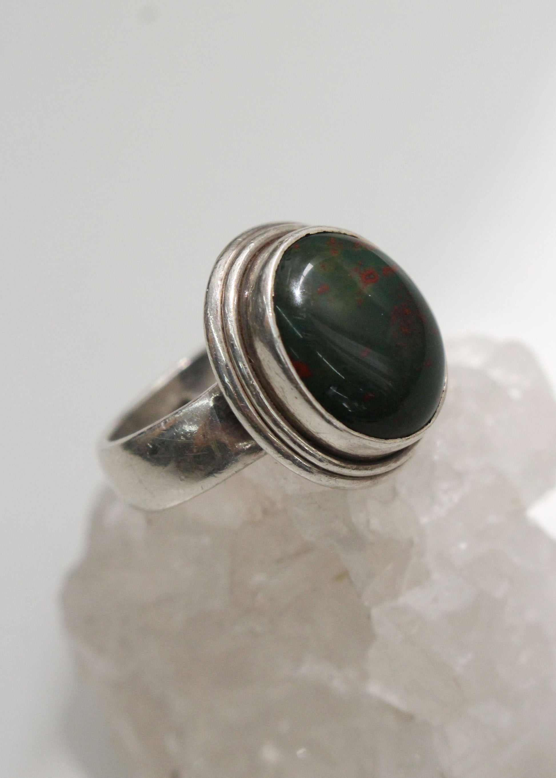 Bloodstone Sterling Silver Ring 7.5