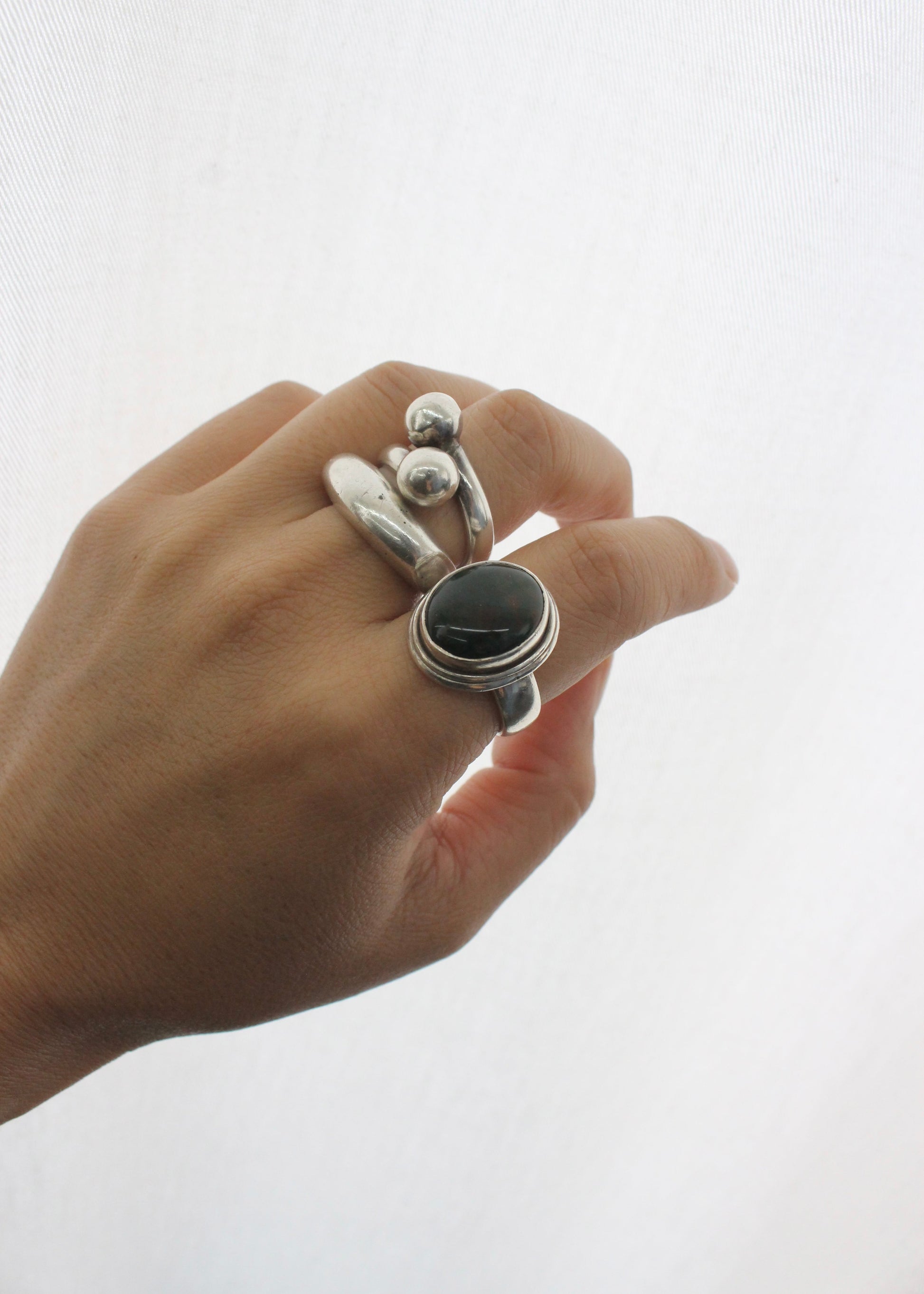 Bloodstone Sterling Silver Ring 7.5