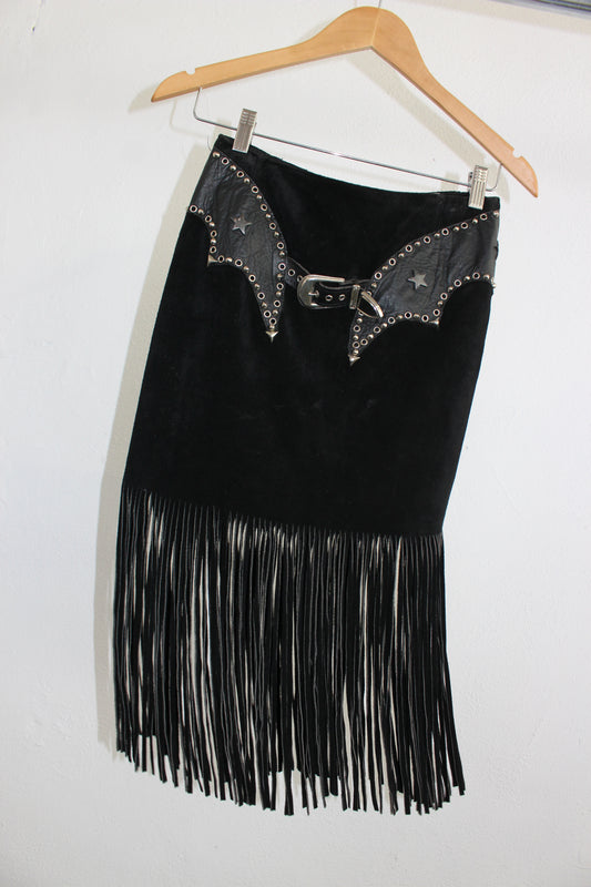 Vintage Suede Skirt with Star Studs