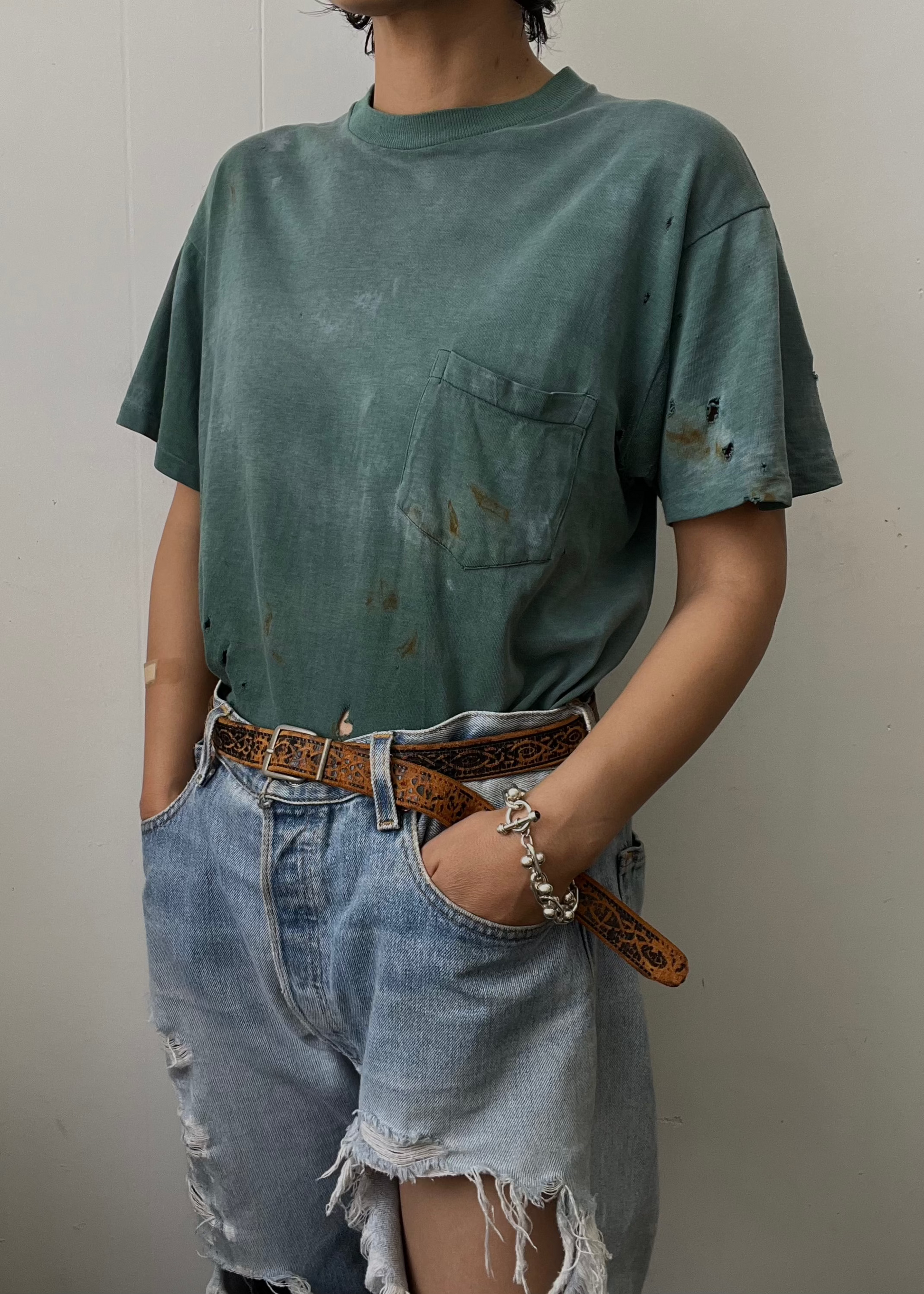BORO Distressed Tshirt Teal