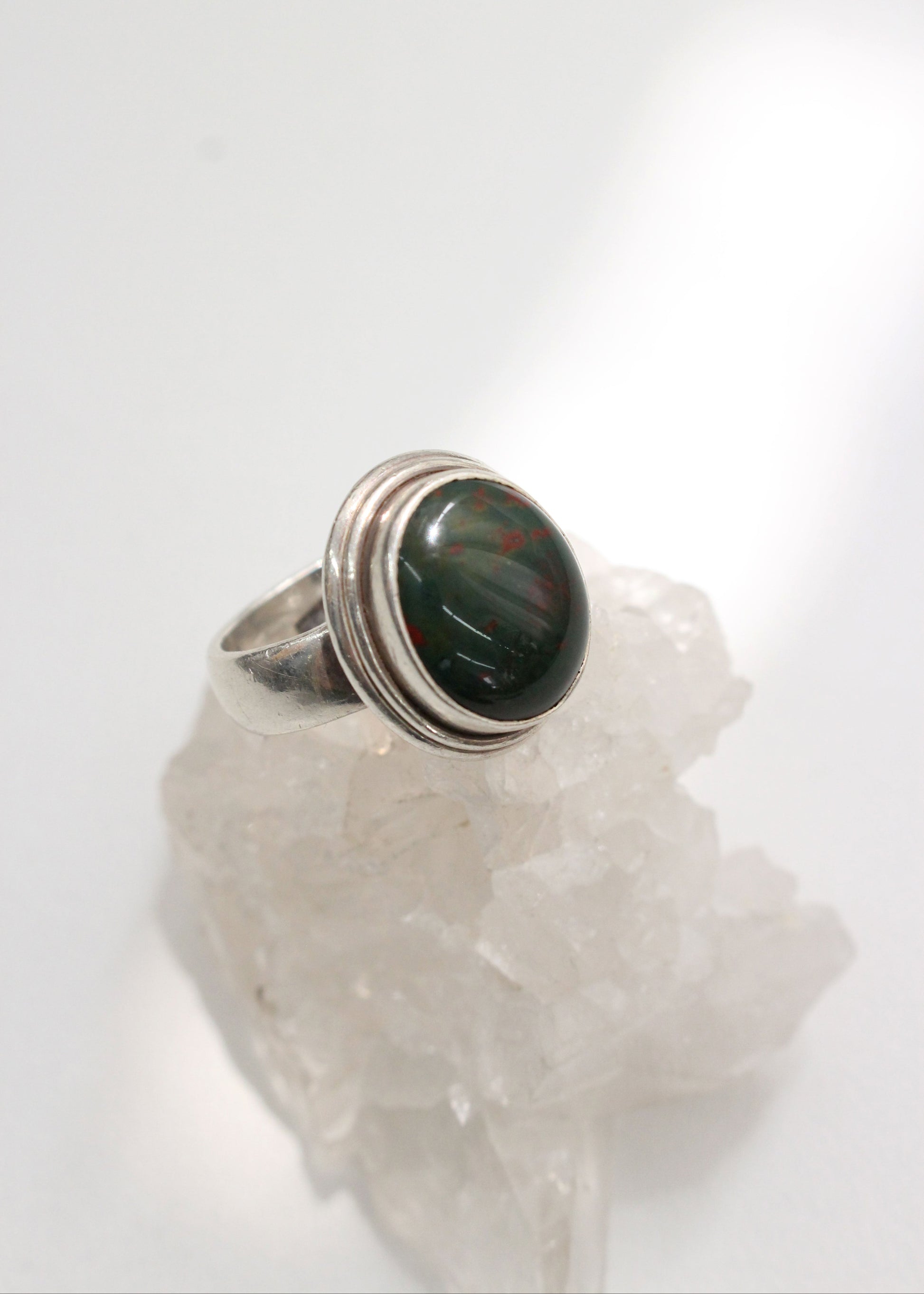 Bloodstone Sterling Silver Ring 7.5